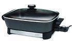 46739 Electric Skillet Tempered Glass Lid Handles Black Steel 732326646739