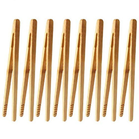 1535 8 Pieces Bamboo Toast Tongs 7 Inches Reusable Wood Cooking For Brown