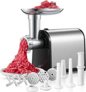 Aiheal 744110384338 Electric Meat Grinder Sausage Stuffer With 3 Tubes 2 Blades Plates