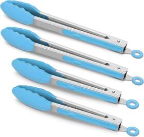 Wh-05a05 Allwin-houseware W 4 Pack Blue Kitchen Tongs Premium Silicone Bpa Free Non-stick Stainless