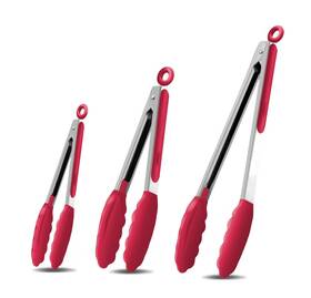 Amzdiai 717360970552 Kitchen Tongs With Silicone Tips For Cooking Heat 7/9/12 Red