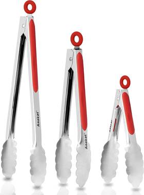 Anaeat 710667603307 Premium Sturdy Barbecue Tongs 7 9 12 Inch 3 Pcs Stainless Steel - Red