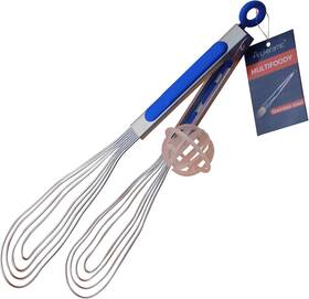 Mf-01 Anckeramic Multifoody - 3 In 1 Kitchen Tongs Spatula Turner And Whisk Stainless Blue