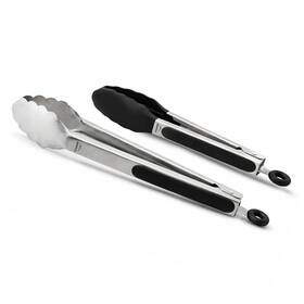 Awria 199874217031 Silicone Tongs For Cooking Heat 9inch And 12 Inch Black / Silver