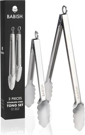 131289 Babish 12 Inch And 9 Locking Kitchen Tong Set Stainless Steel