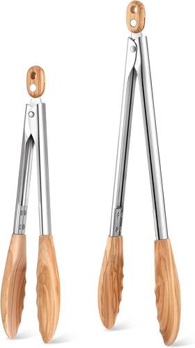 Le-baderke-6098 Baderke 2 Pcs Olive Wooden Kitchen Tongs For Cooking Utensil Set Null