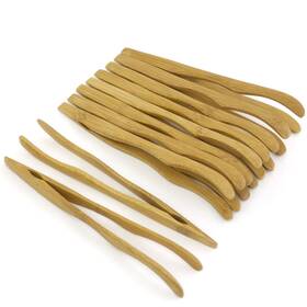 6955114902136a Bamboomn 7 Inch Reusable Bamboo Toast Tongs Curved Inches Carbonized Brown