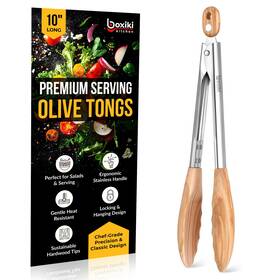 Boxiki Kitchen 628242552820 Tongs For Cooking With Wooden Tips - 12 Inch Brown