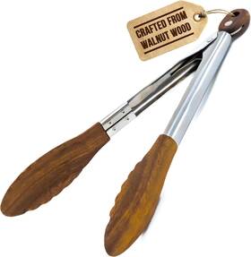Boxiki Kitchen 628242552837 Wooden Tongs For Cooking - Nonstick 12 Inch Brown