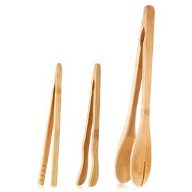5365iecc8617 Bruislard 3 Pcs Bamboo Tongs For Toaster Reusable Wooden Cooking Small Yellow