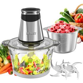 500w Bumet 644097334848 Electric Food Processor Vegetable Chopper 2x8cup Bowls 2 Bi-layer 4 Blades