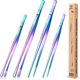 Fb-124-rainbow Bundlepro 4 Pcs Fine Long Tweezer Tongs Professional Rainbow 12ftft And 10ftft