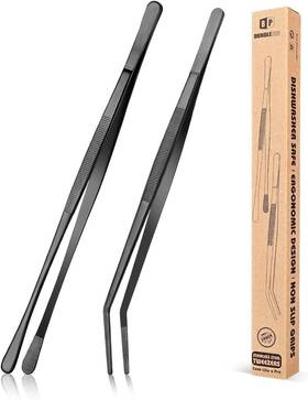 Fb-130-es Bundlepro 2 Pcs Kitchen Fine Tweezer Tongs 12ftft Stainless Steel Food Tweezers Black