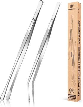 Fb-130-silver Bundlepro 2 Pcs Kitchen Fine Tweezer Tongs 12ftft Stainless Steel Food Tweezers Silver