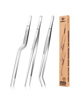 Bundlepro Fb-147-10-silver Fine Cooking Tweezers Set Professional Stainless Steel Food 10 Inch Silver