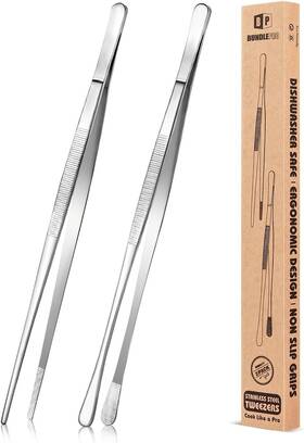 Fb-149-10-silver Bundlepro 2 Pcs 10-inch Kitchen Tweezers Fine Tweezer Tongs Stainless 10 In Silver