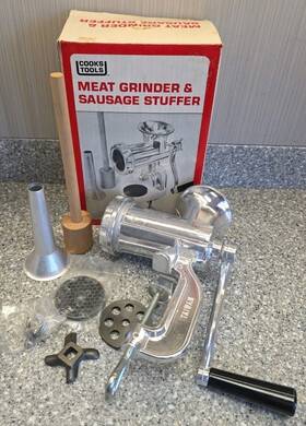 23090 Cooks Tools Meat Grinder And Sausage Stuffer 9 Inch 1982 Complete