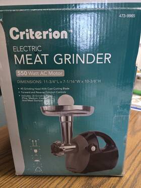 473-9965 Criterion Electric Meat Grinder 550 Watt Ac Motor Brand New Only Opened Box