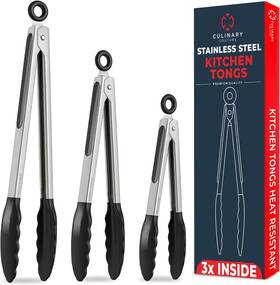 Culinary Couture 697111934838 Kitchen Tongs For Cooking With Silicone Tips Heat Resistant Black