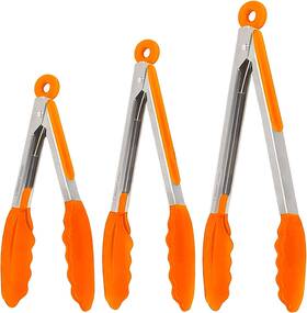 Culinary Couture 697111934845 Kitchen Tongs For Cooking With Silicone Tips Heat Resistant Orange