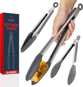 Synchkg097629 Culinary Couture Silicone Kitchen Tongs For Cooking With Tips Heat Resistant Gray