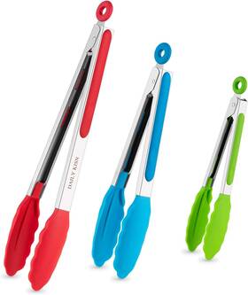 Daily Kisn 698253508482 Kitchen Tongs Set Of 3 Cooking With Silicone Tips Rgb 7/9/12 Inch