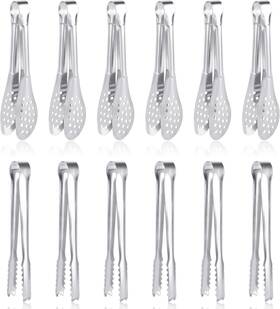 Dmoera 670526323060 12 Pack Premium Small Serving Tongs Mini 5inch 5.2inch Silver