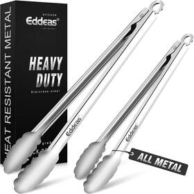 Ed-04 Eddeas Grill Tongs Heat Resistant 600 Degrees 17 And 12 Inch All Metal 2pcs