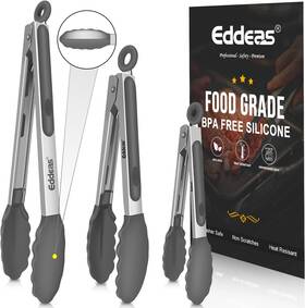 Ed-08 Eddeas Kitchen Tongs With Silicone Tips - Heat Resistant 600 7 9 12 Inch Grey 3 Pcs