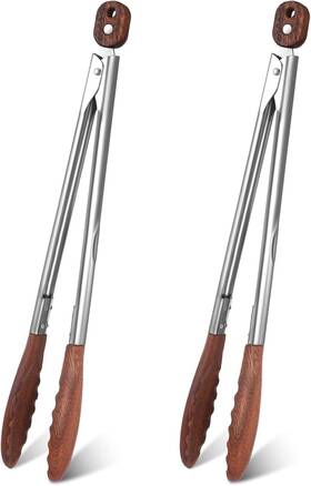 Zshcrtn9q Euphhonycs 647464 1 2 Pcs Walnut Wooden Tongs For Cooking 15 Inch Stainless Steel Locking Brown