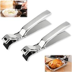 Asgvi66 Gandrmim Hot Plate Gripper Tongs 2pcs Stainless Steel Anti-scald Moderate Silver