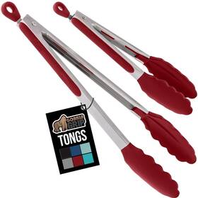 Gorilla Grip 840029653784 Stainless Steel Heat Resistant Kitchen Tongs For 9 Inch 12 Red