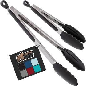 Gorilla Grip 840029693988 Stainless Steel Heat Resistant Kitchen Tongs For 7 Inch 9 Black