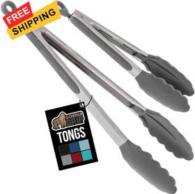 Gorilla Grip 840029694008 Stainless Steel Heat Resistant Kitchen Tongs For 7 Inch 9 Gray