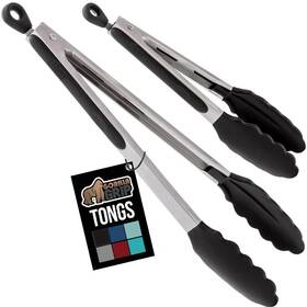 Gorilla Grip 840029694077 Stainless Steel Heat Resistant Kitchen Tongs 12 Inch 14 Black