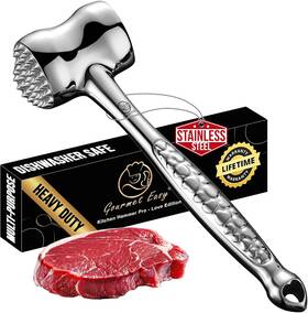 Gourmet Easy 651357110623 Stainless Steel Meat Tenderizer Tool Premium Mallet With Love Edition