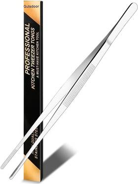 Gutsdoor 716253820844 Kitchen Tweezers Stainless Steel Food Tongs 12 Inch Straight Silver