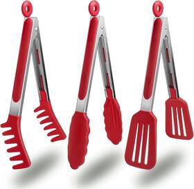 Hst2105005 H S T Hst 3 Pack Kitchen Tongs Non Stick Stainless Steel 9 Inch Red