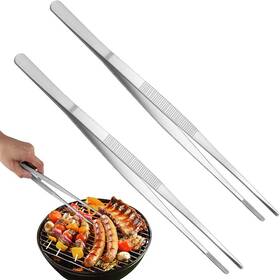 Haawooky 796391226951 2 Pcs 12-inch Extra-long Stainless Steel Tweezers Tongs With Precision Silver