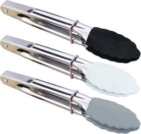 Hinmay 020064538936 Mini Tongs With Silicone Tips 7-inch Small Serving Black White Gray