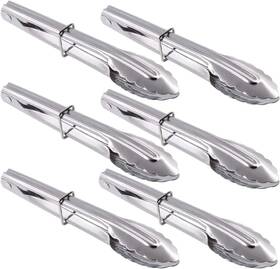 Hinmay 704529851654 Mini Stainless Steel Food Tongs With Silding Rings 7-inch - 6 Silver
