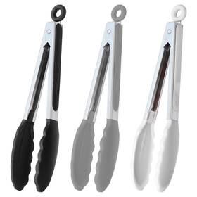 Hinmay 781159139321 9-inch Serving Tongs Silicone Set Of 3 Black Gray White