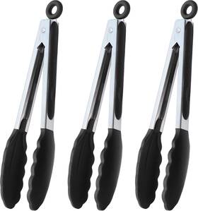 Hinmay 781159139406 Serving Tongs 9-inch Cooking With Silicone Tips Set Of 3 Black