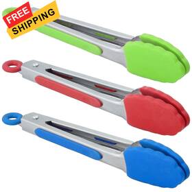 8541967923 Hinmay Small Tongs With Silicone Tips 7-inch Mini Red Blue Green