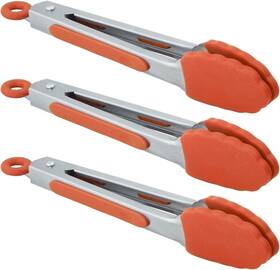 A13h Hinmay 7-inch Stainless Steel Tongs With Silicone Tips Locking Metal Orange