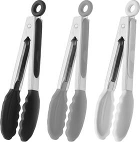 Bxgj8044 Hinmay Small Silicone Tongs 7-inch Mini Serving Set Black Gray White
