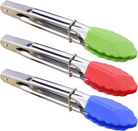 St8001 Hinmay Mini Tongs With Silicone Tips 7-inch Serving Red Blue Green