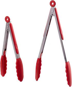 Hiramware 740229487021 Kitchen Tongs Set Of 2 9 Inch And 12 Stainless Steel Food Red