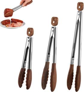 Ex-honeydak-3709 Honeydak 3 Pcs Wooden Tongs For Cooking 7 Inch 9 12 Wood Tip Serving Color