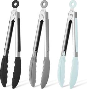 Jz-bgl03 Hotec Mini Silicone Kitchen Tongs For Cooking - 7-inch Black Grey Blue